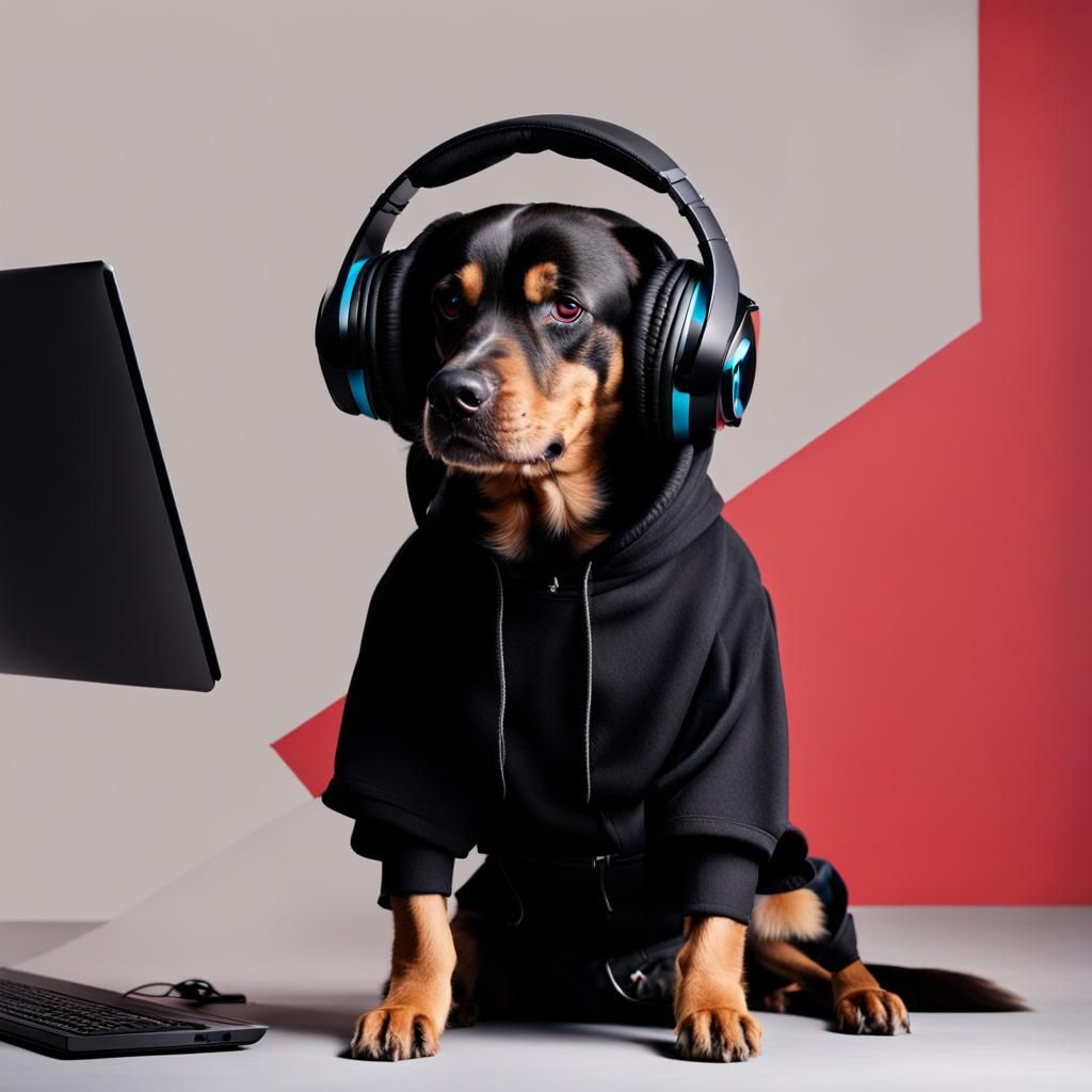Gamer Dog in Hoodie and Headphones