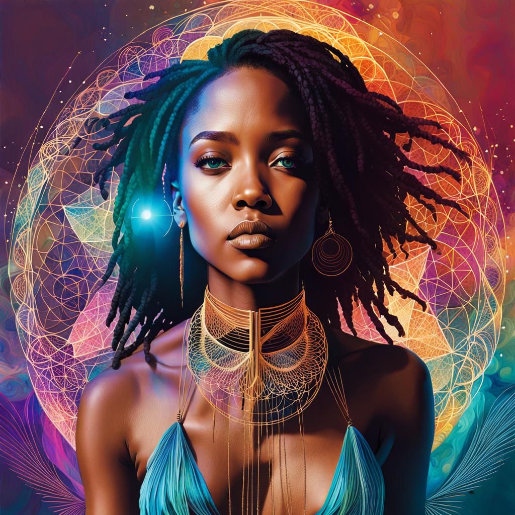 Sacred Geometry: Vesica Pisces Woman in Cubist Style