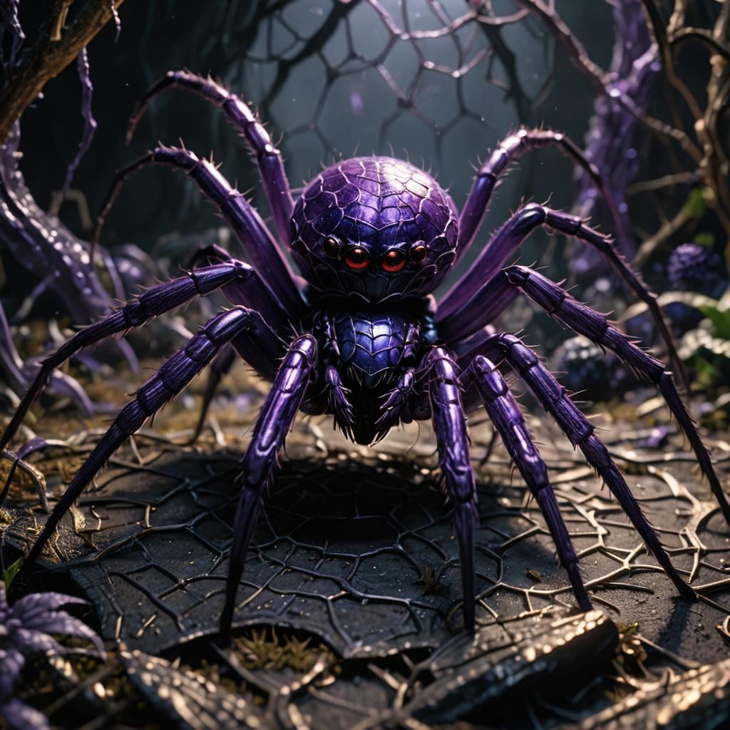 Purple Spider Queen in 3D Game Cinematic Style