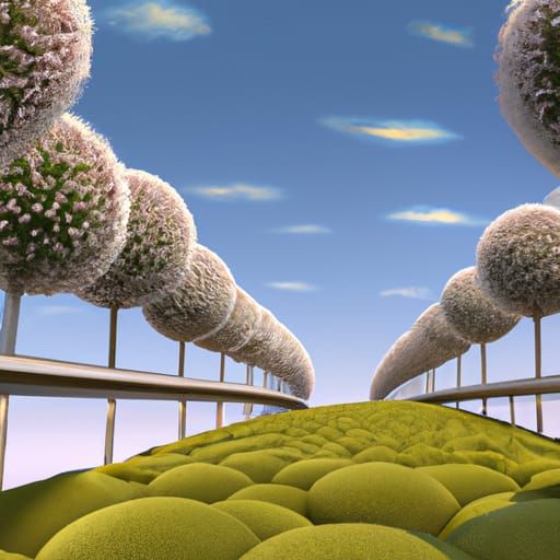 Futuristic Freeway Through Giant Allium Forest
