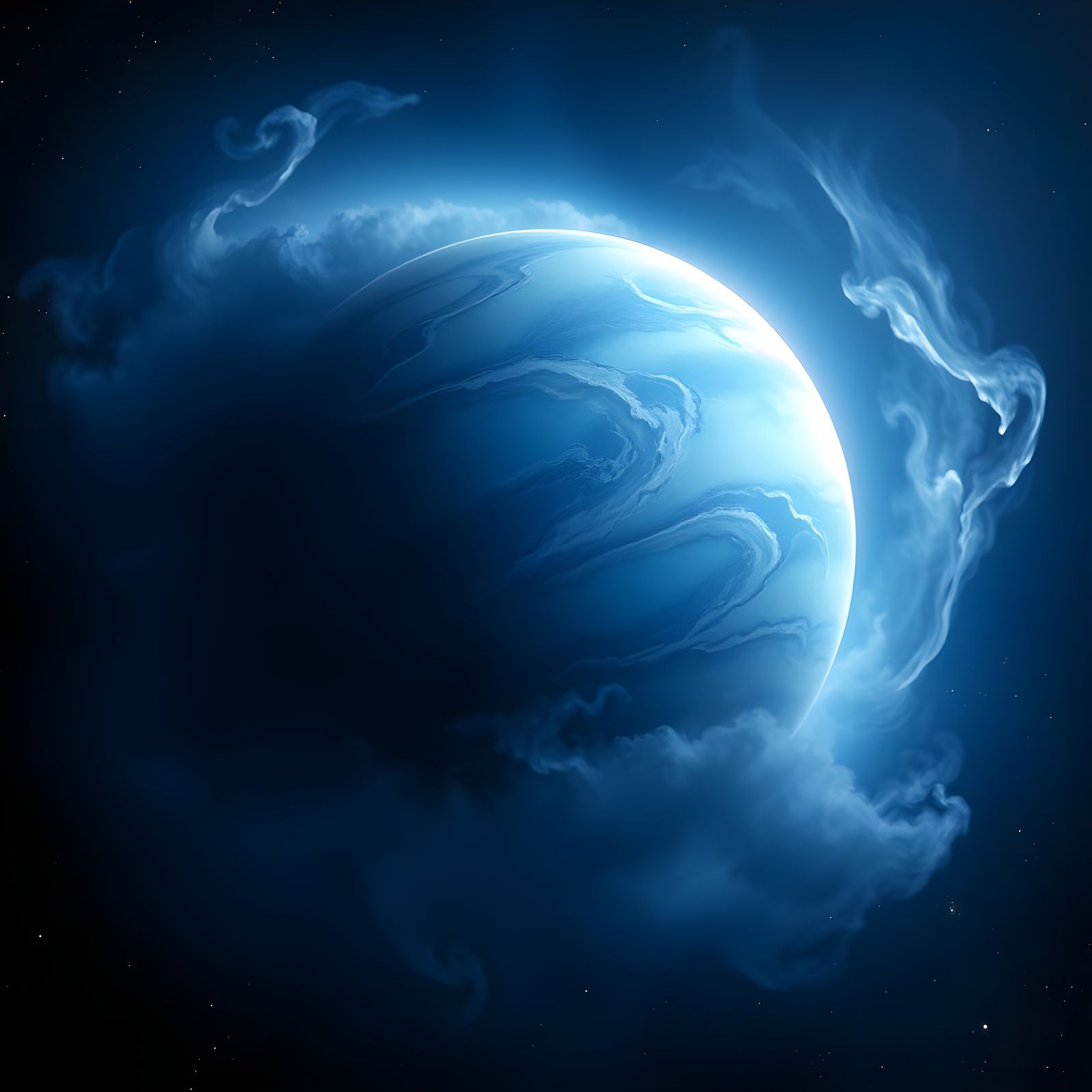 Neptune's Mystical Cosmic Realm in Deep Blue