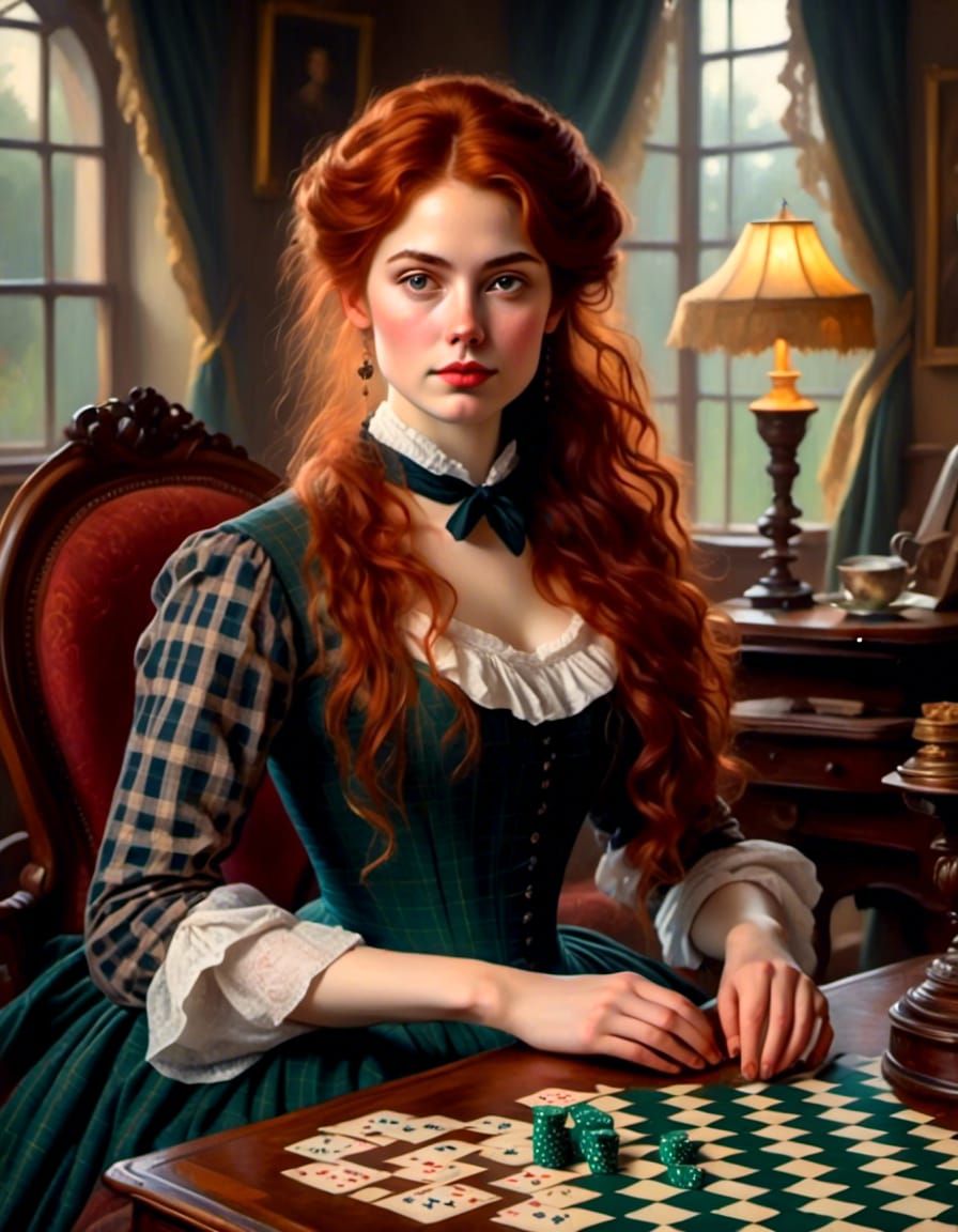 Victorian Woman Playing Solitaire Portrait