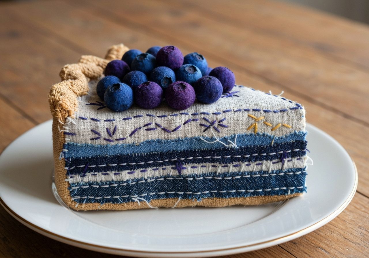 Blueberry Pie as Japanese Boro Textile Sculpture
