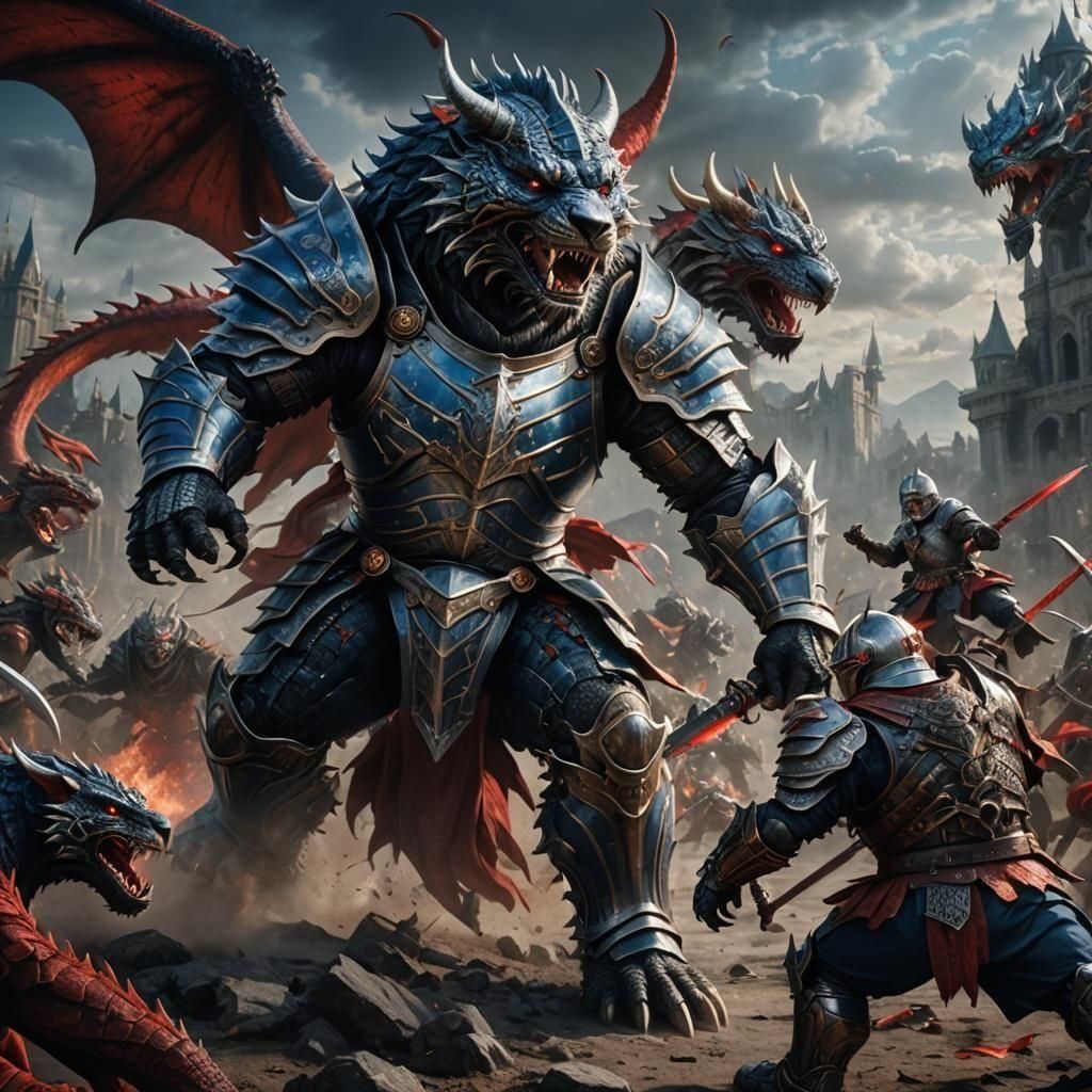 Teddy Bear Knight Battles Red Dragon