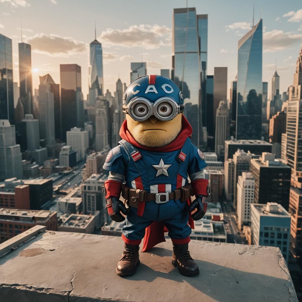 Minion as Captain America in Patriotic Cityscape