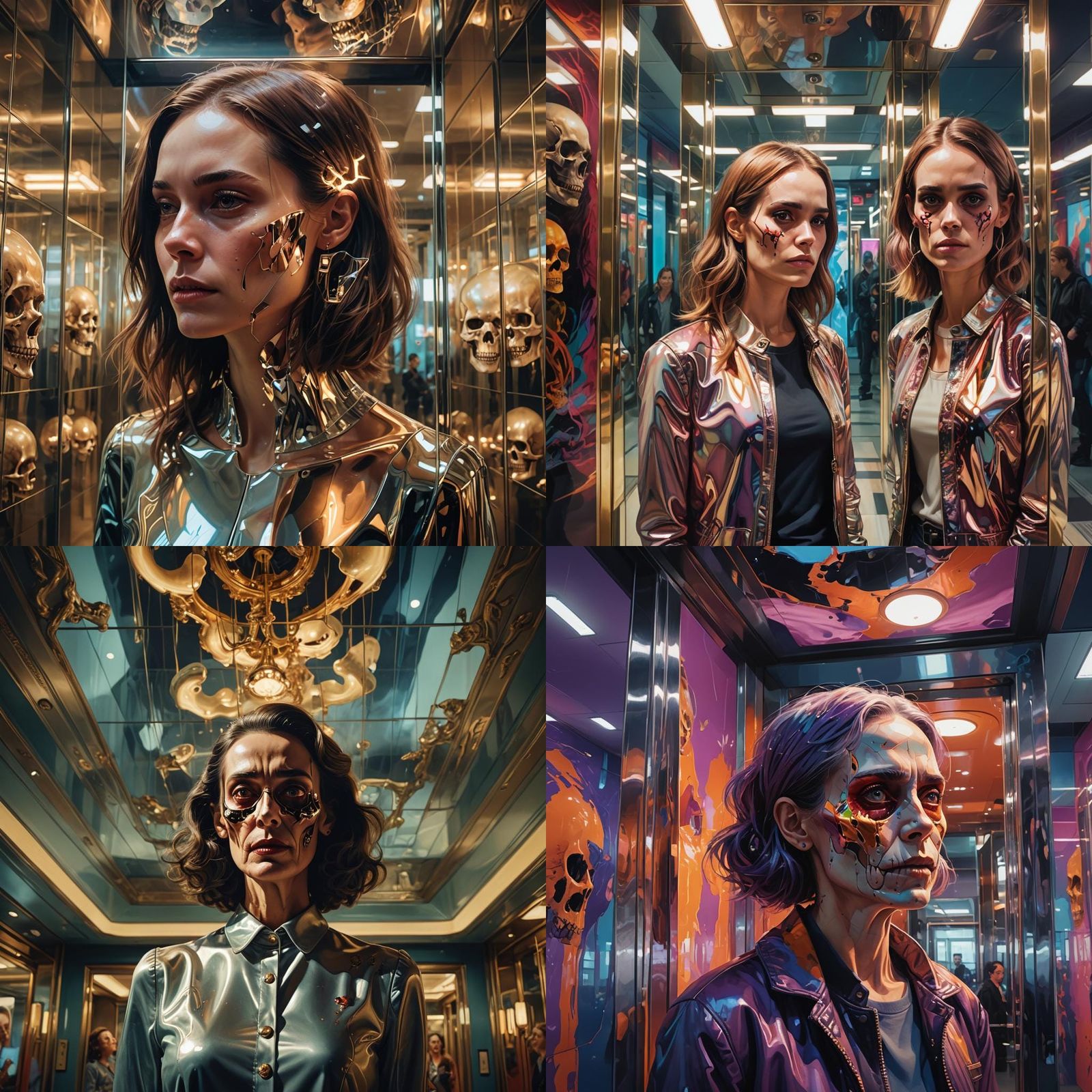 Distorted Reflection: Girl's Shock in Mirrored Lift