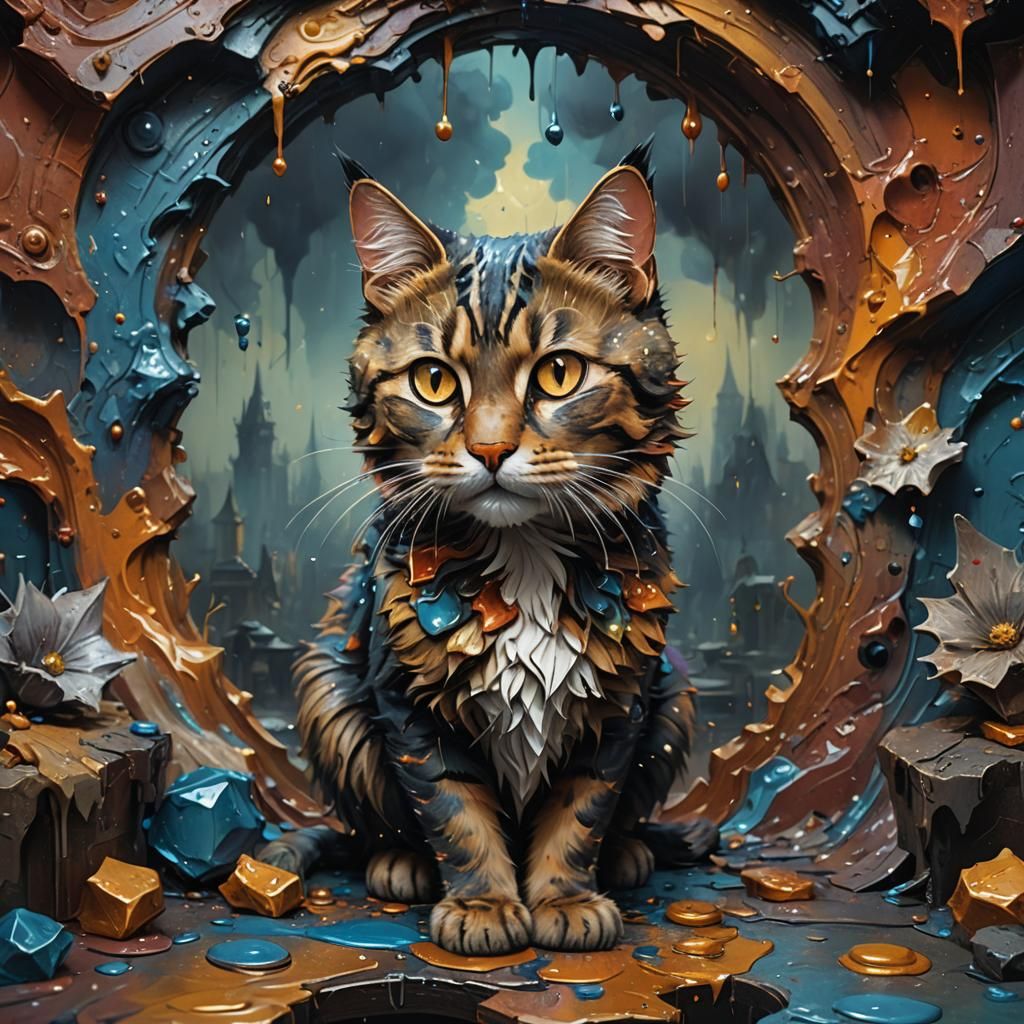Detailed 3D Cat as Oil Painting