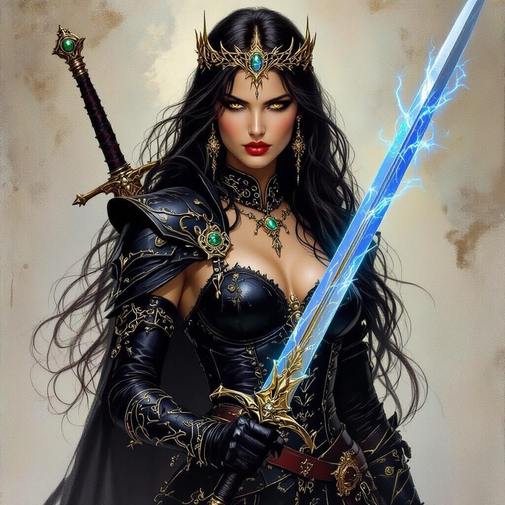 Demonic Woman with Sword in Luis Royo Style