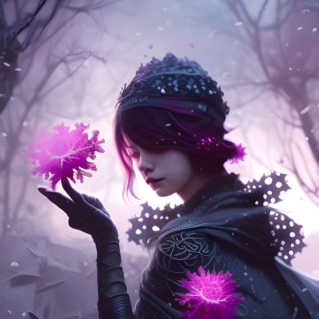 Woman Knight with Magical Snowflake in Dark Fantasy Style