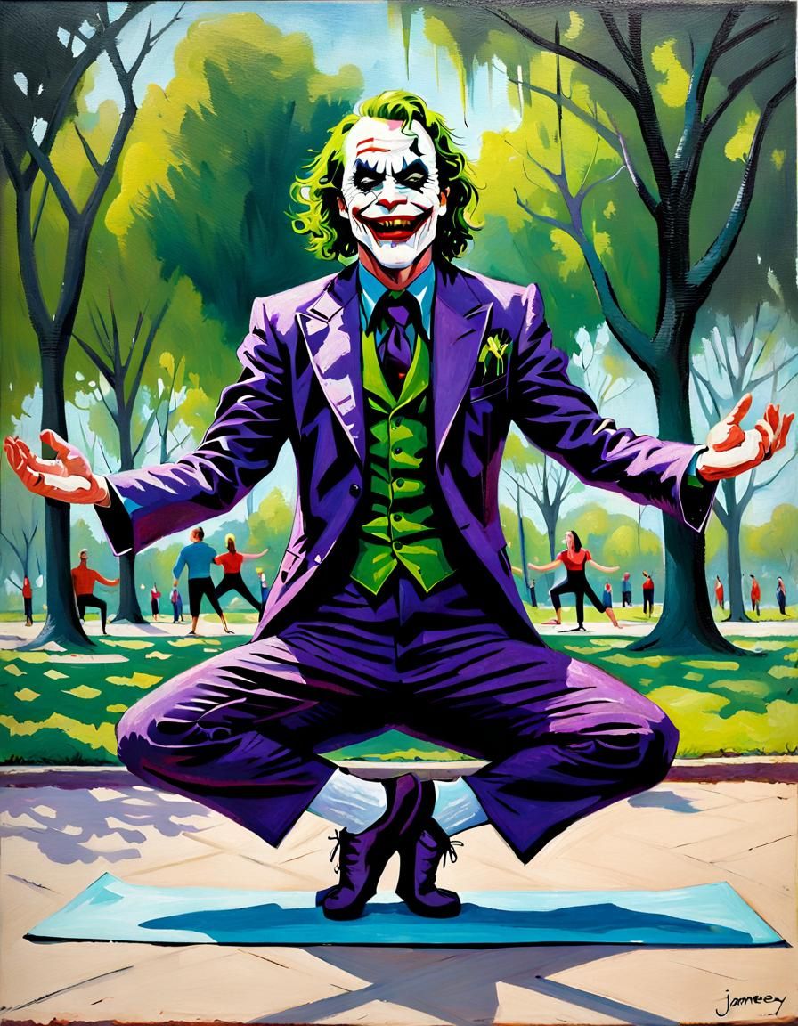The Joker's Serene Yoga: An Oil Painting