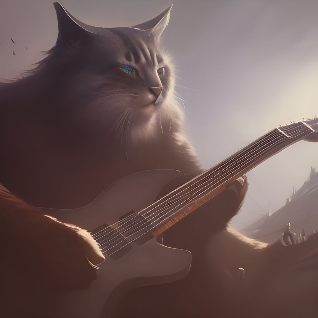 Giant Cat Playing Guitar: Dark Fantasy Concept Art
