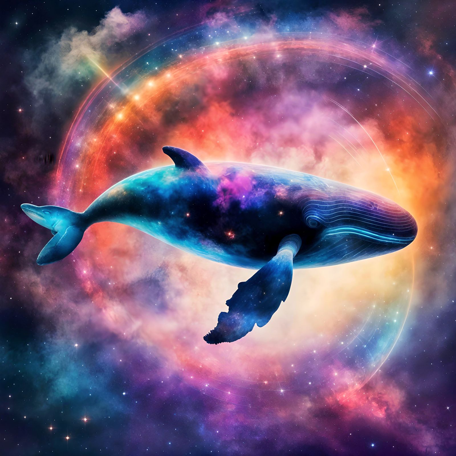 Cosmic Space Whale with Rainbow Galaxy Interior