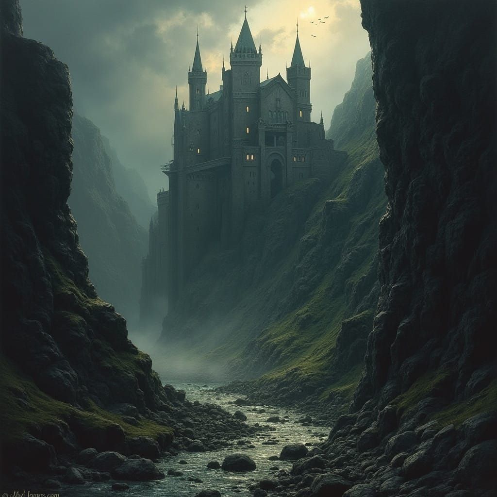 Grimdark Fantasy Landscape in Dark Medieval Style