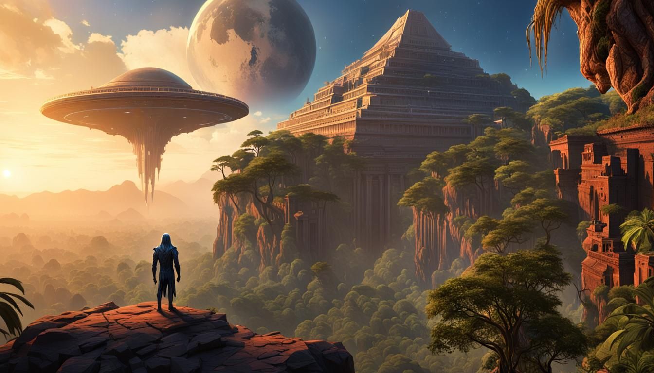 Alien Overlooks Jungle Planet in Epic 3D Style