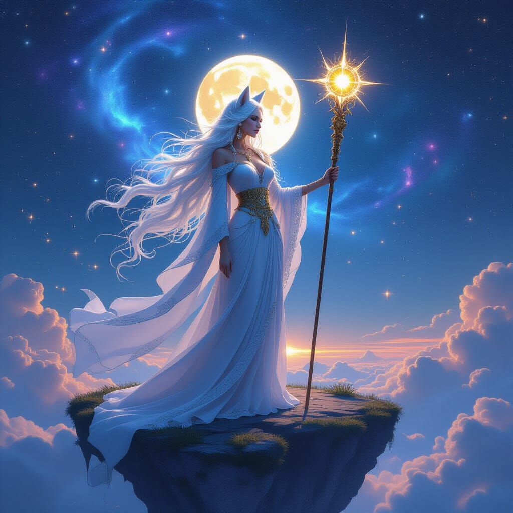 Celestial Wolf Goddess in Art Nouveau Style