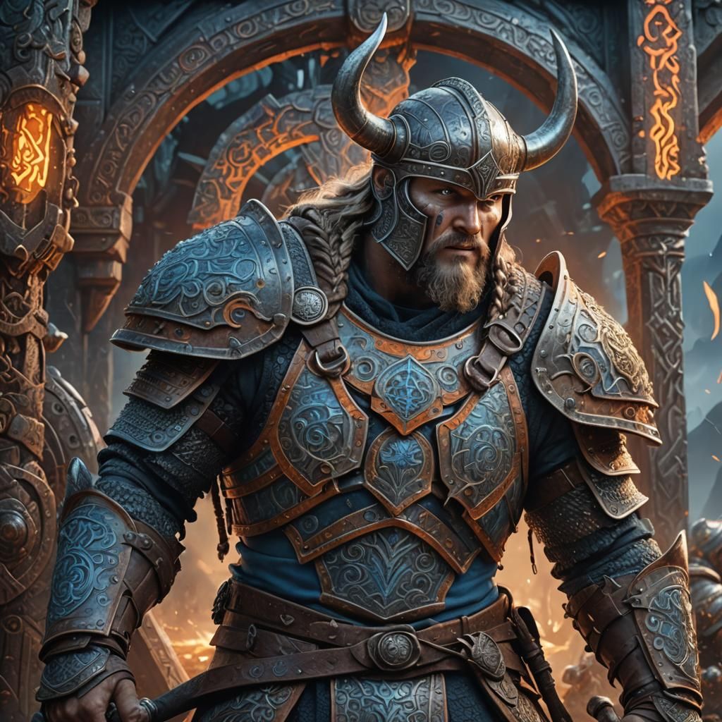Viking Warrior in Powered Armor, Digital Matte Painting