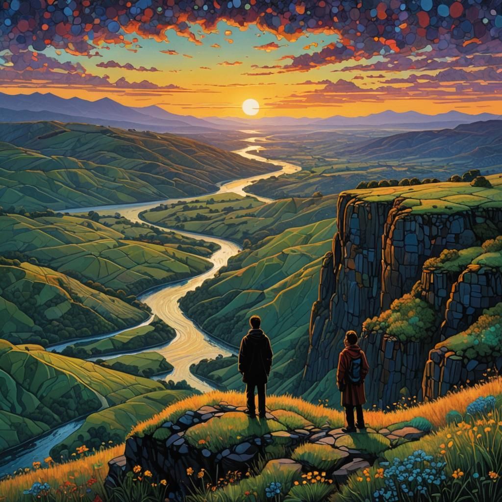Sunrise Over Sprawling Landscape in Modern Style
