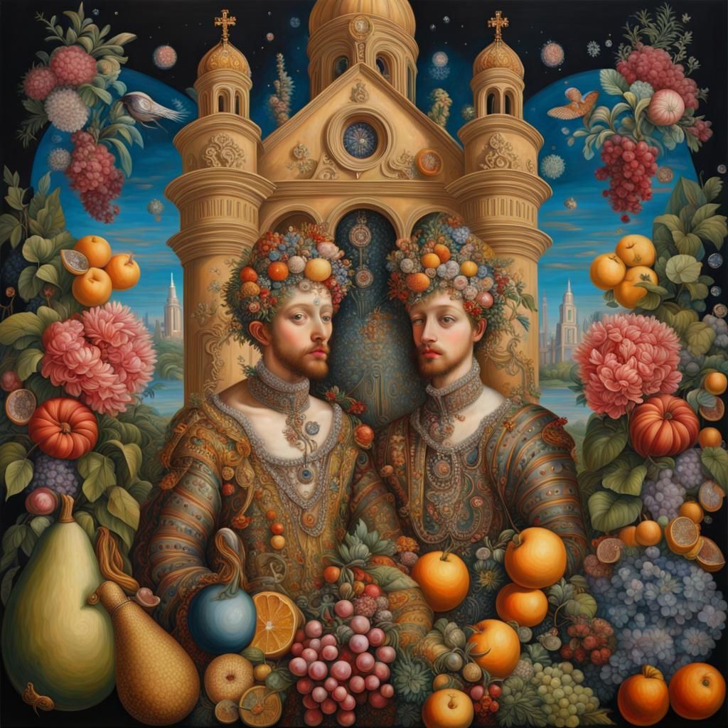 Colorful Kissing Scene in Arcimboldo Style