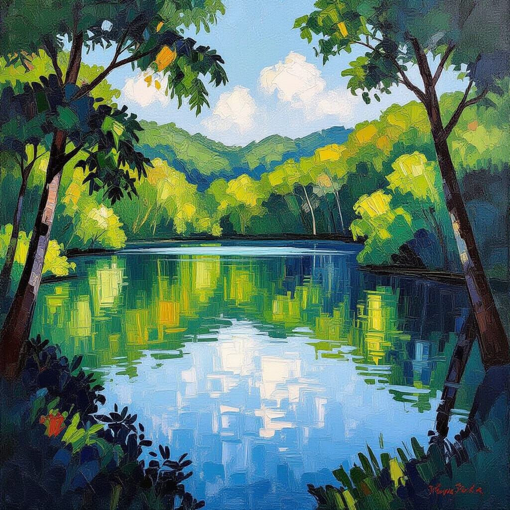Lush Lagoon in Neo-Impressionist Style