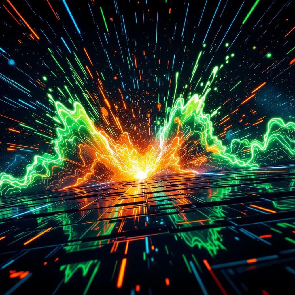Electric Green and Orange Energy Waves Explosion