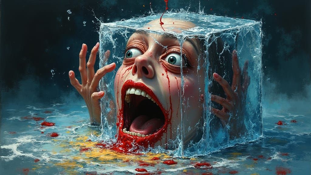Surreal Melting Face in Agony as Abstract Painting