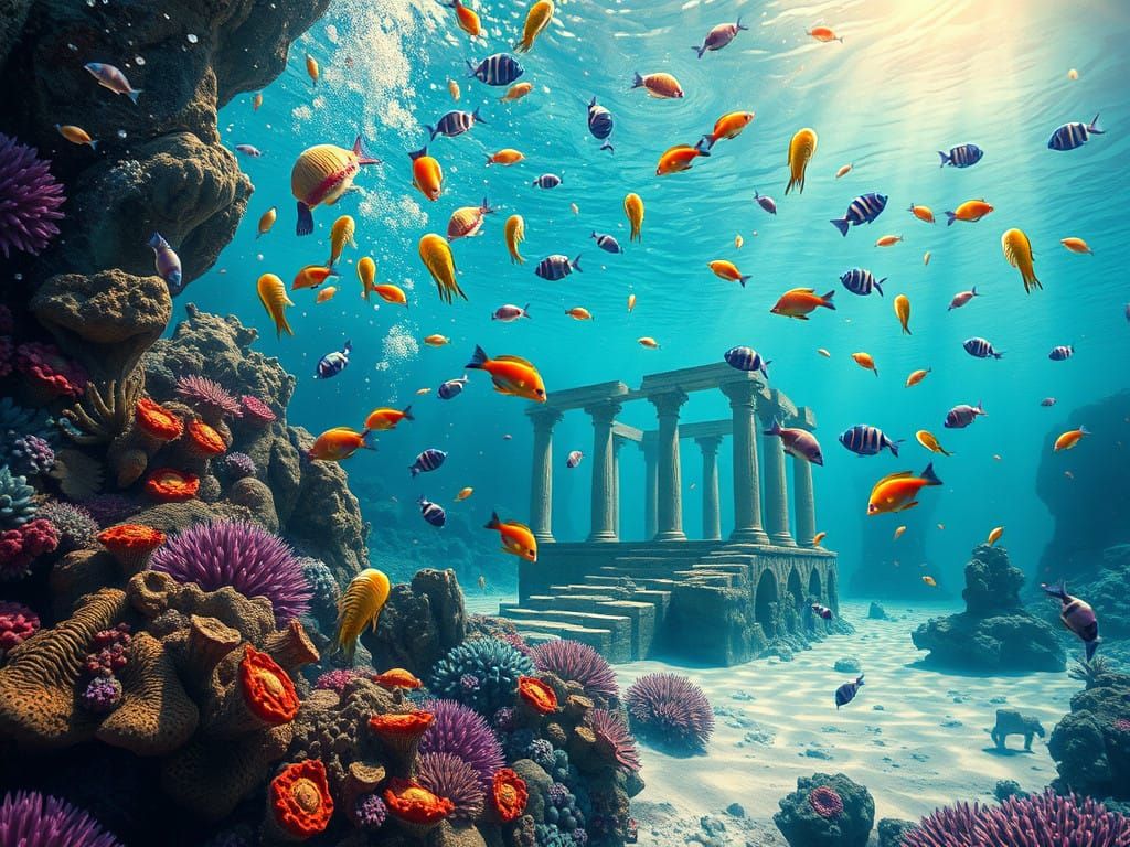 Ancient Sea Temple Ruins in Vivid Colors