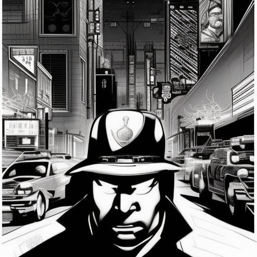 Dark City Street in Film Noir Comic Style