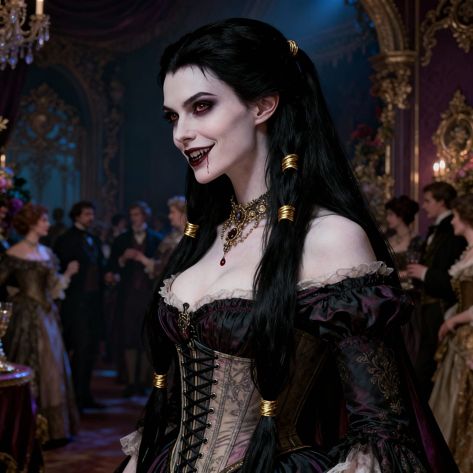 Elegant Vampire Woman at Victorian Party