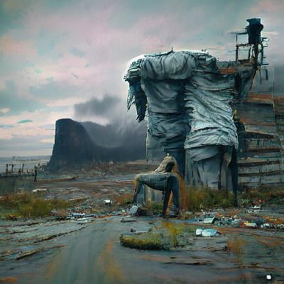 Post-Apocalyptic Landscape with Crumbling Statue