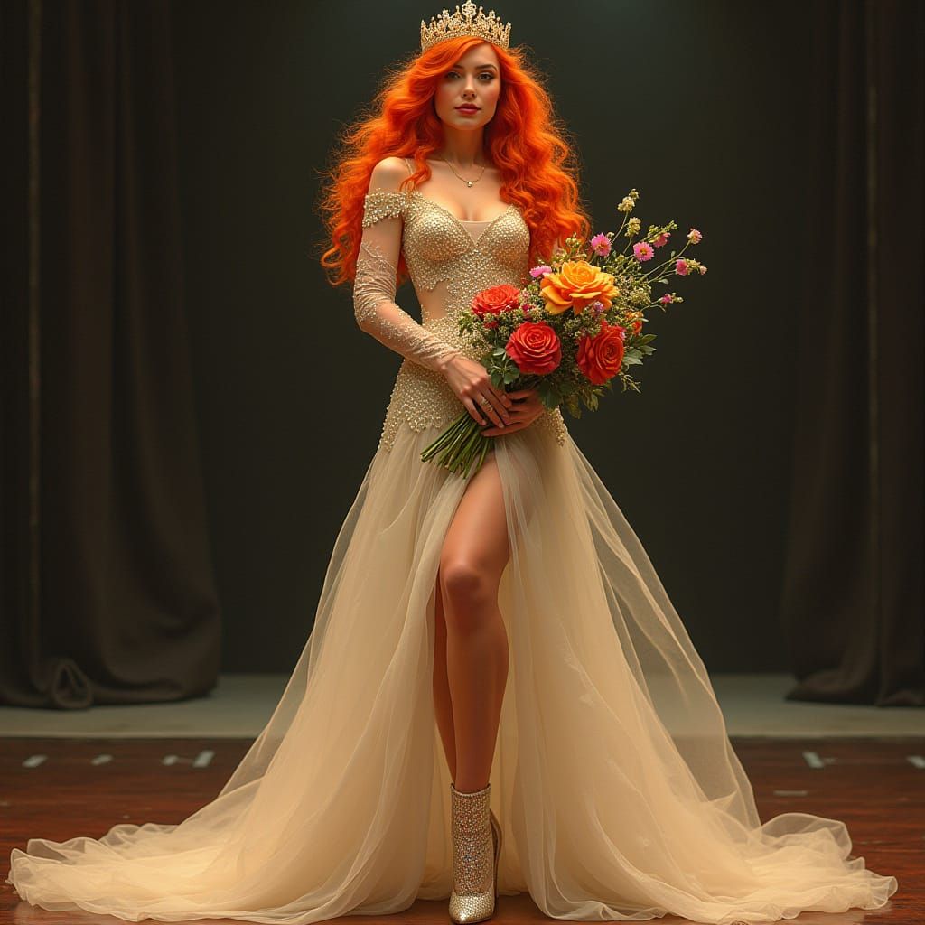 Beauty Pageant Contestant in Art Nouveau Style