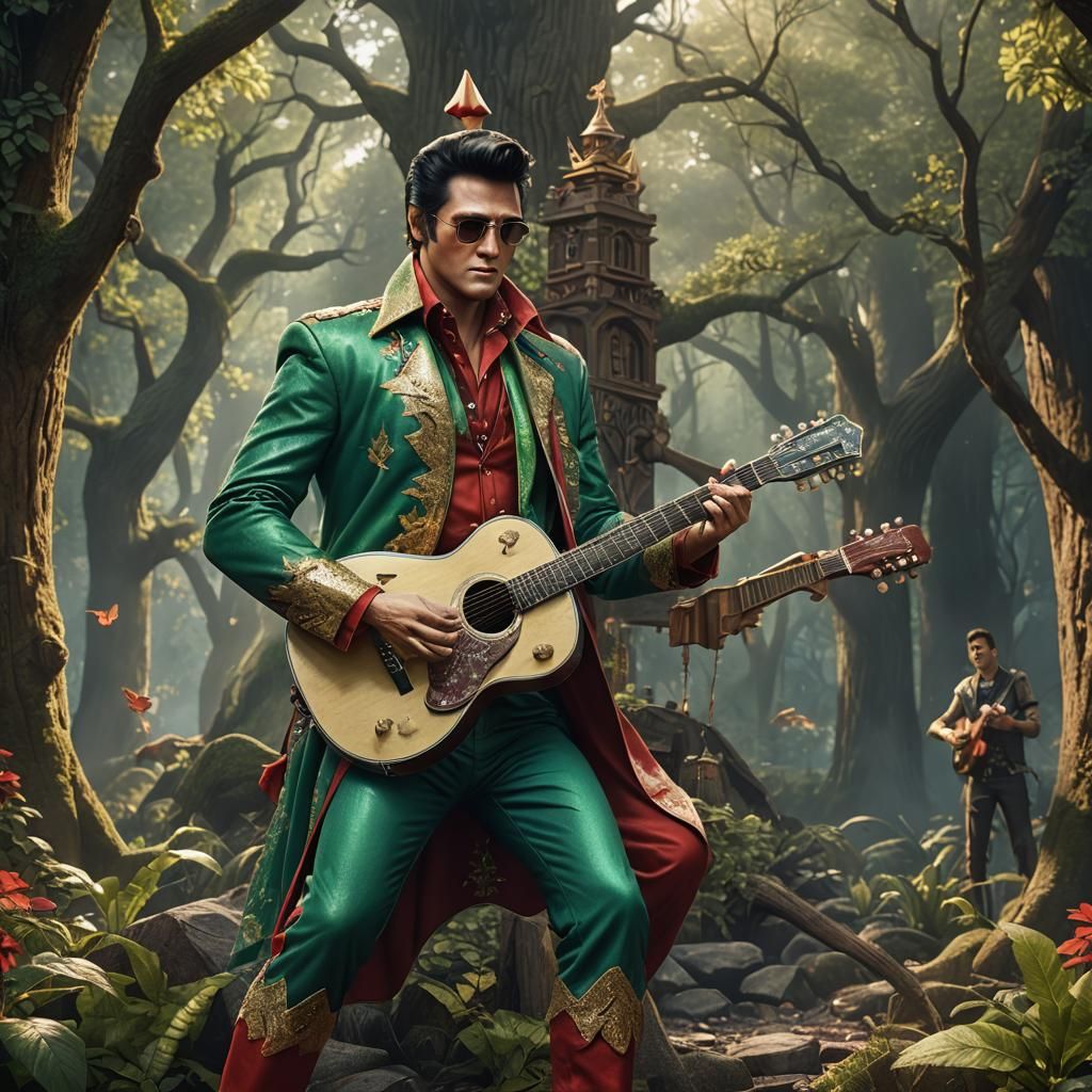 Elvis as Elf with Guitar: Fantasy Concept Art