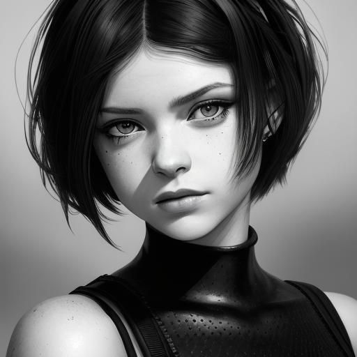 Monochrome Portrait of Brunette in Oil Painting Style