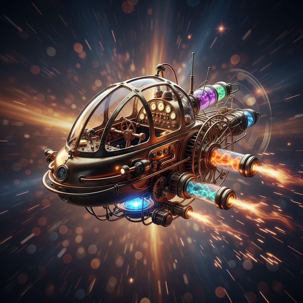 Sci-Fi Time Machine Flying Through Space Nova