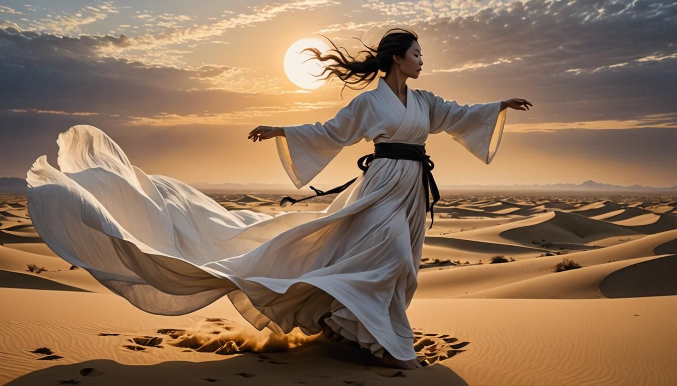 Dancer swirling in the desert