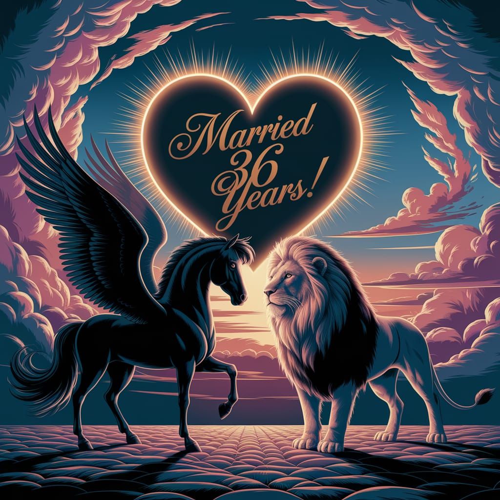 Majestic Pegasus and Lion Share Tender Moment Amidst Swirlin...