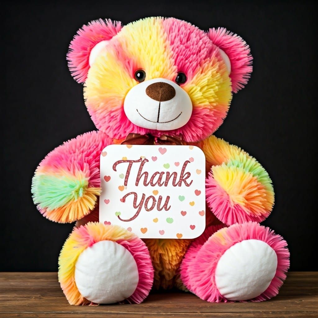 Fluffy Teddy Bear Holding Thank You Sign