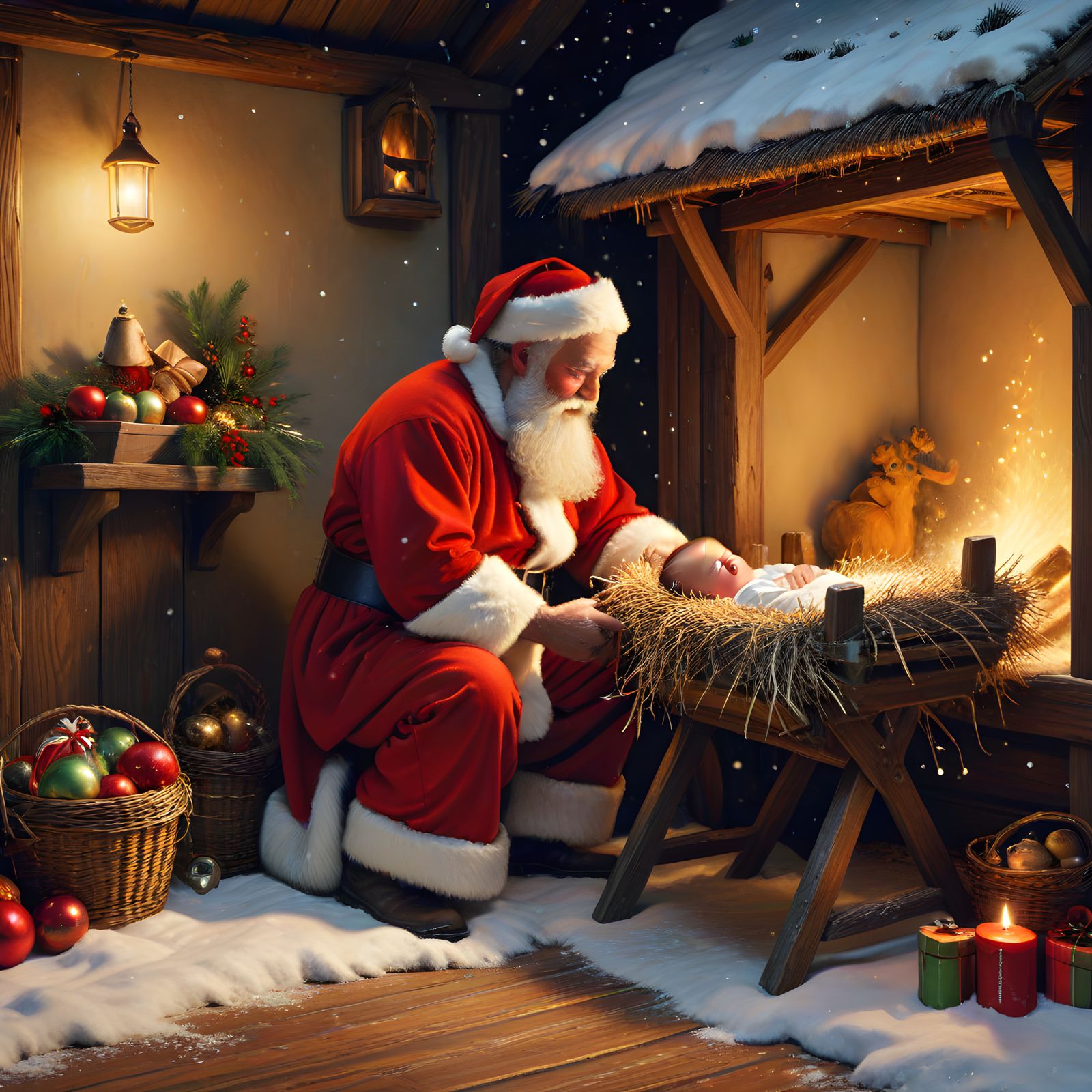 Classic Christmas Scene in Warm Oil Painting Style