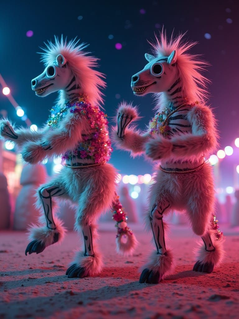 Fluffy Zebra Skeletons Dance at Burning Man