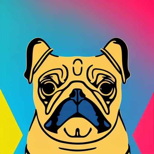 Pug Portrait in Pop Art Screen Print Style