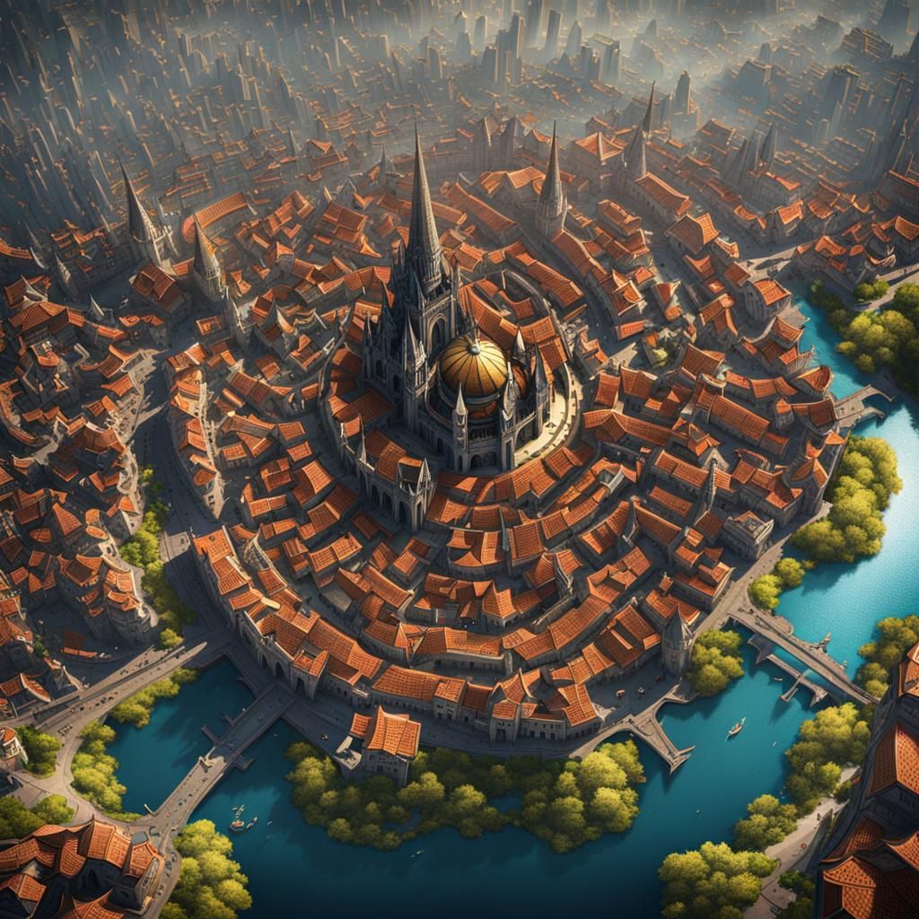 Top-Down View of a Sprawling Fantasy City