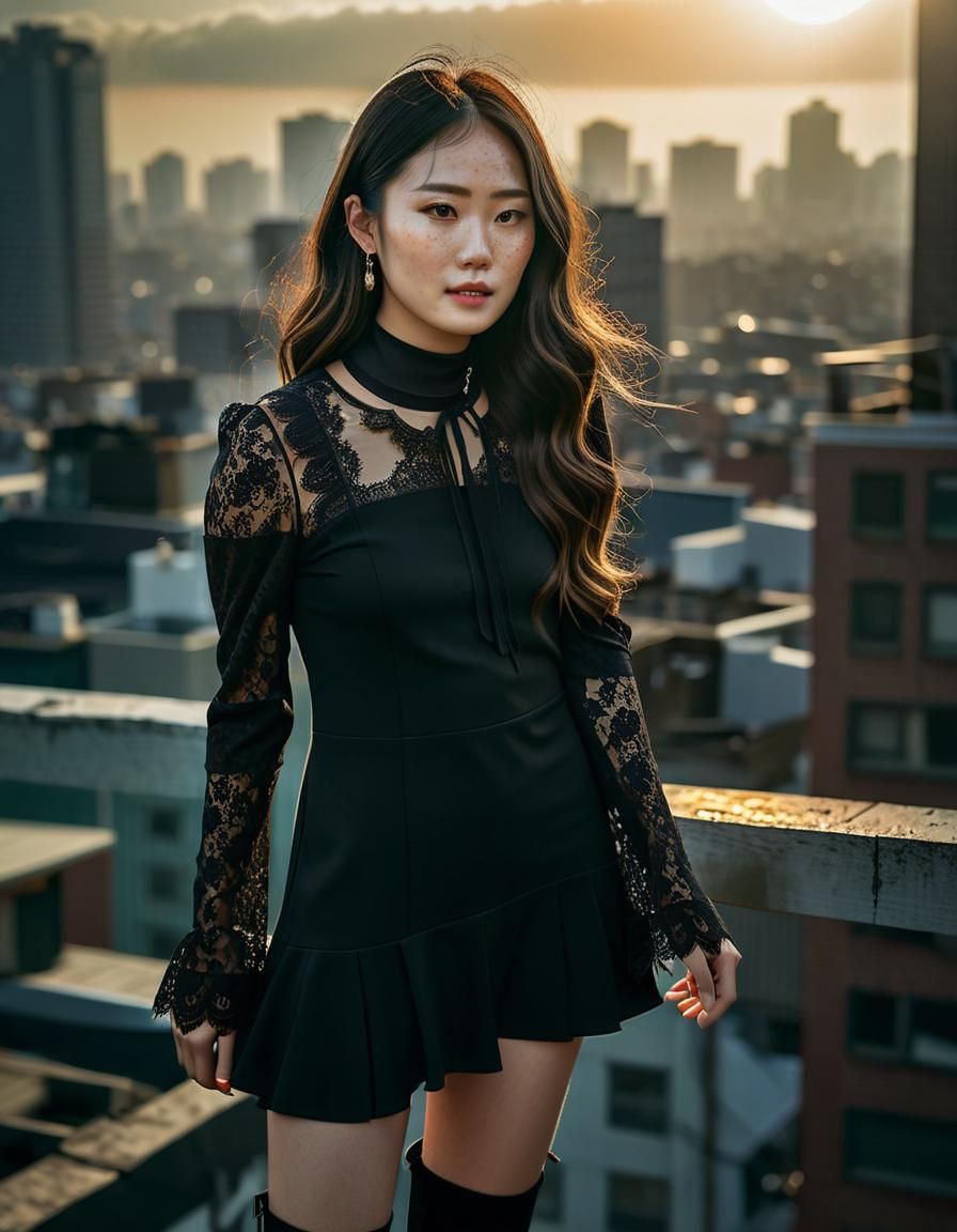 Chiaroscuro Oil Painting of a Woman on Rooftop