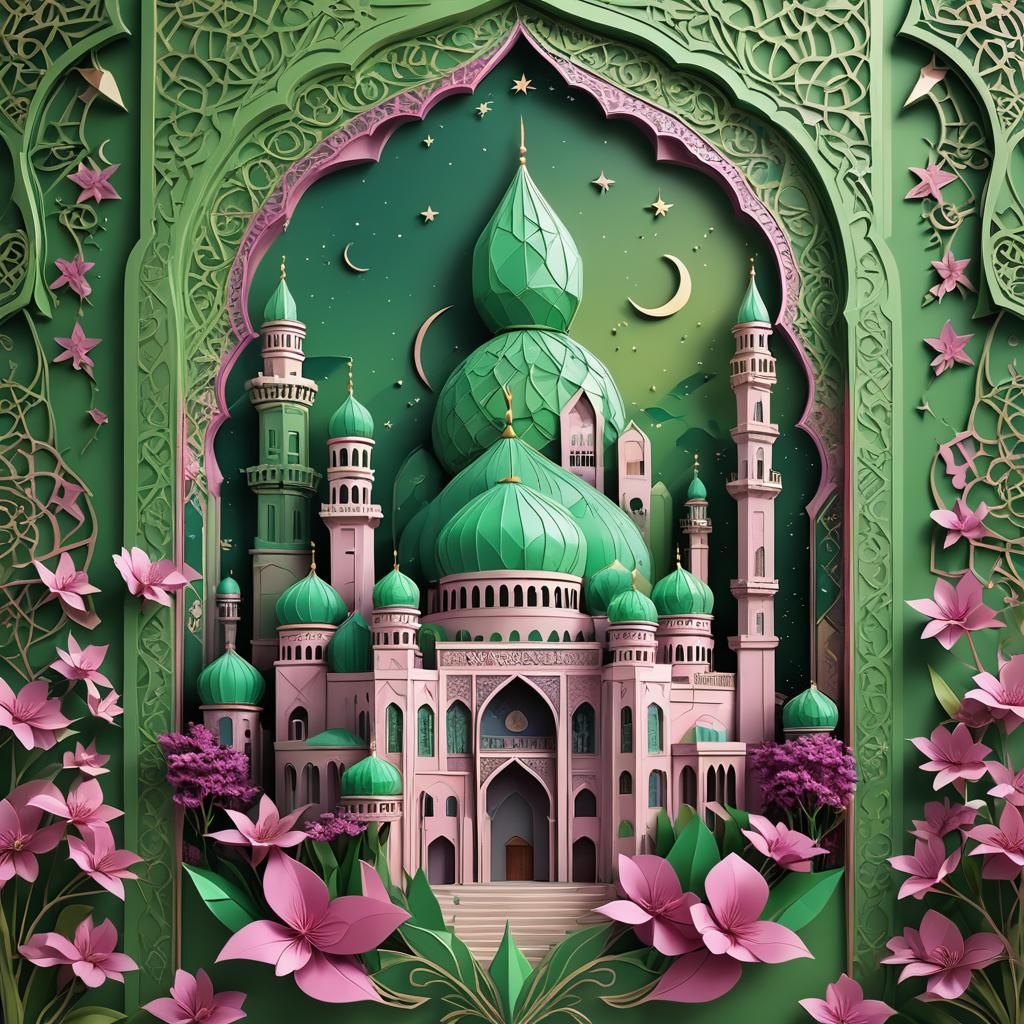 Eid Al-Fitri 3D Anime Art Masjid Greetings