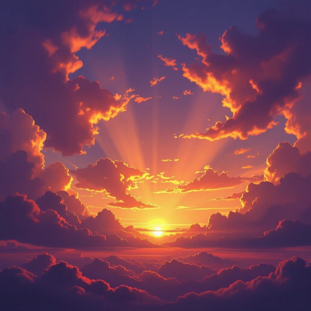 Vibrant Sunset Sky Digital Matte Painting