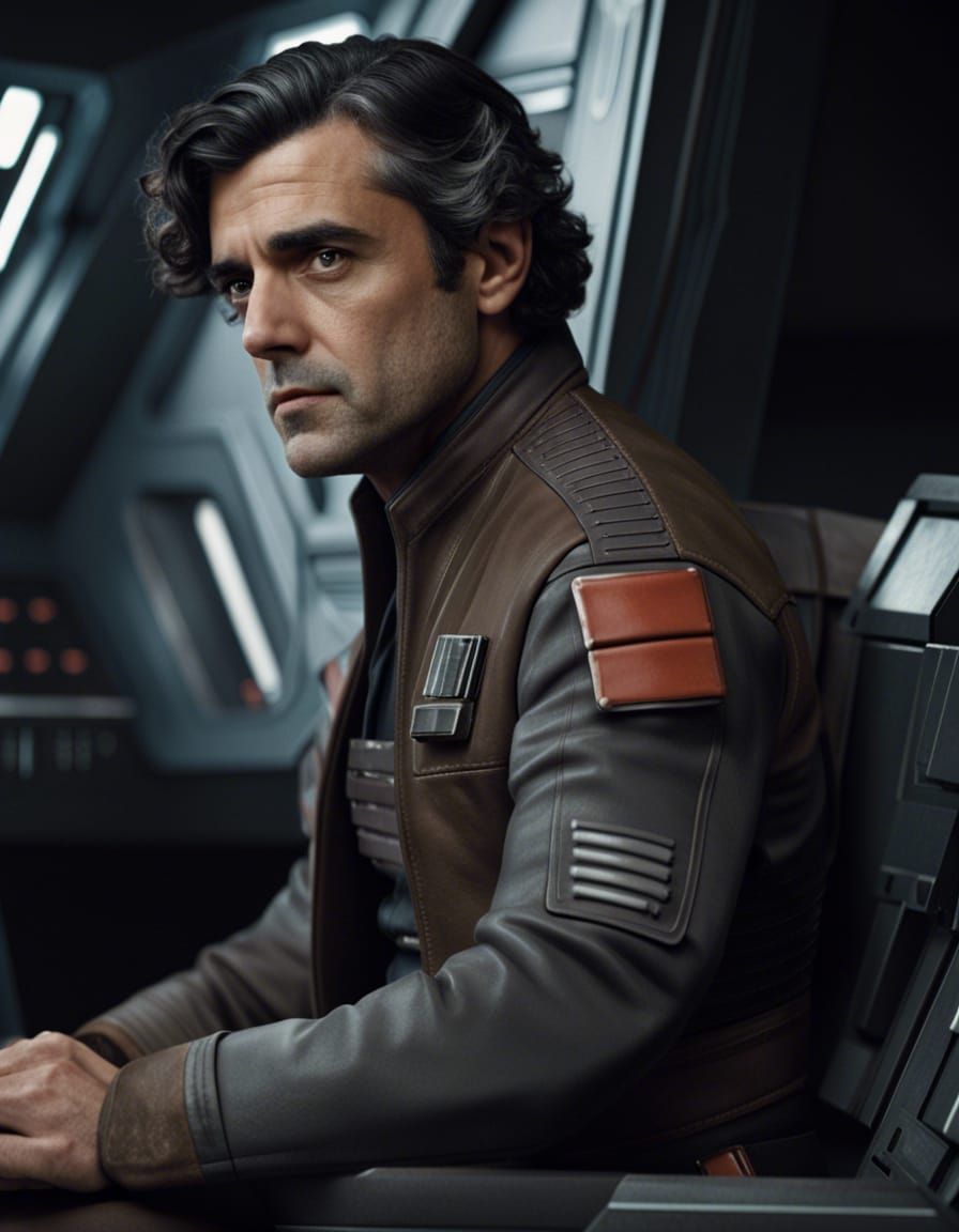 Older Poe Dameron in Millennium Falcon Cockpit