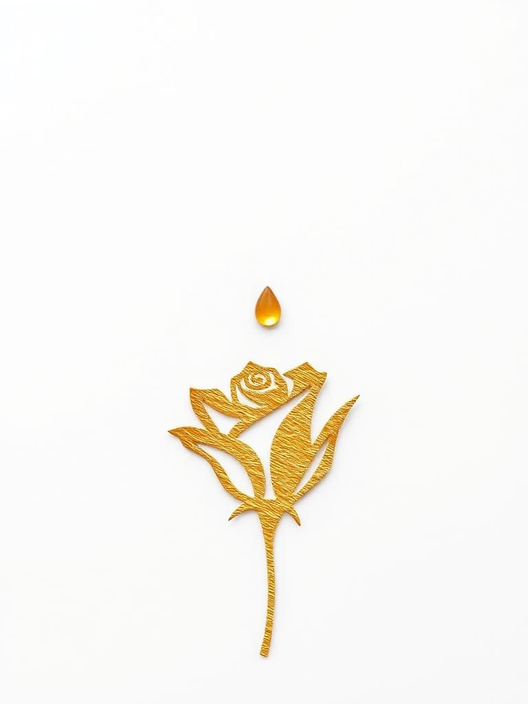 Minimalist Gold Leaf Line Art: Tear on Rose Petal