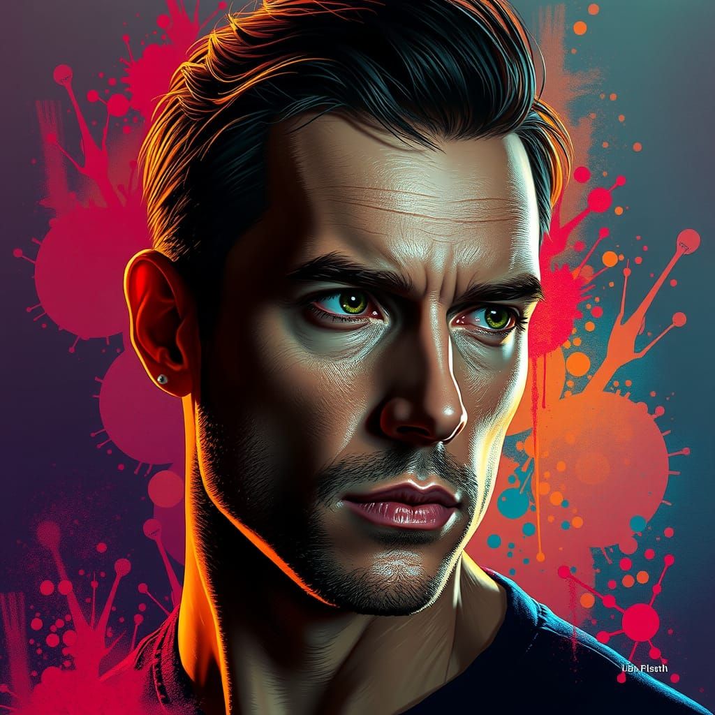 Photorealistic Portrait with Dramatic Lighting and Vivid Col...
