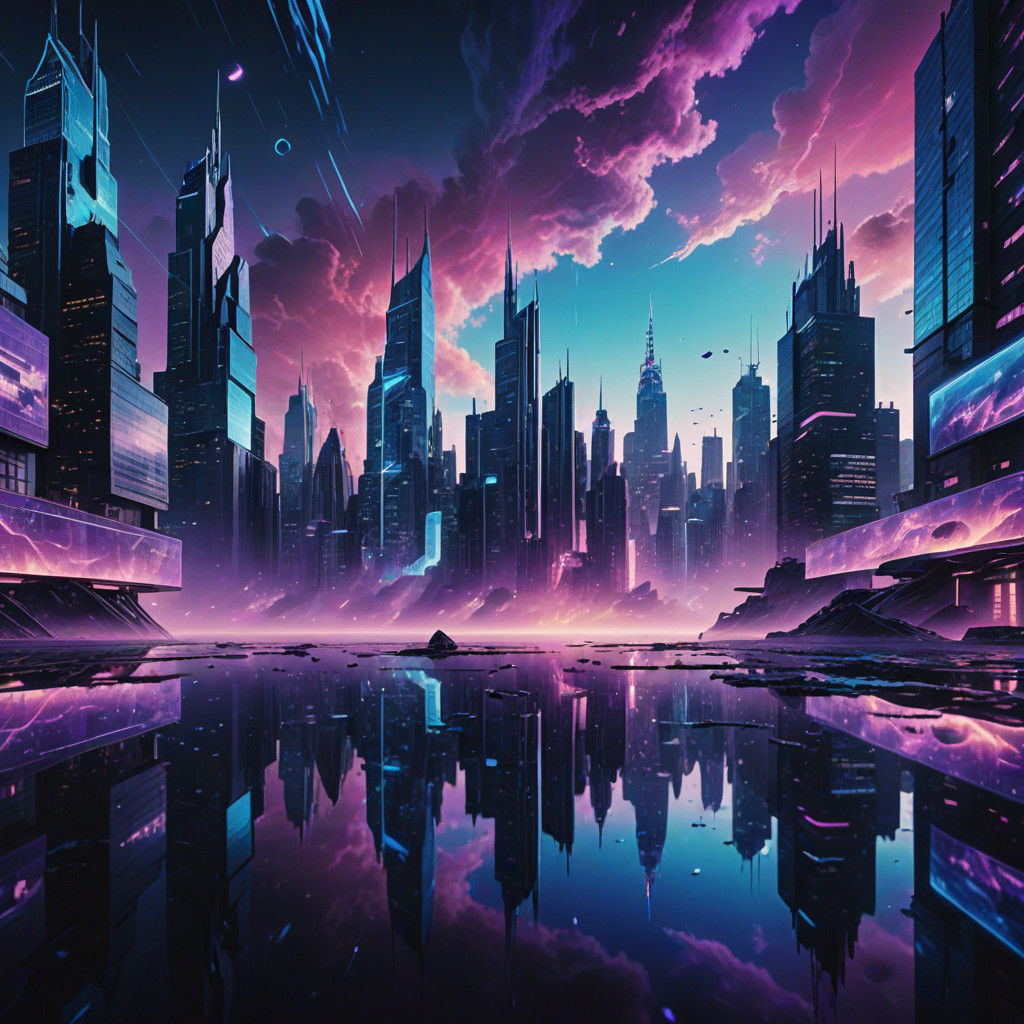 Surrealist Futuristic Cityscape in a Liquid Sky