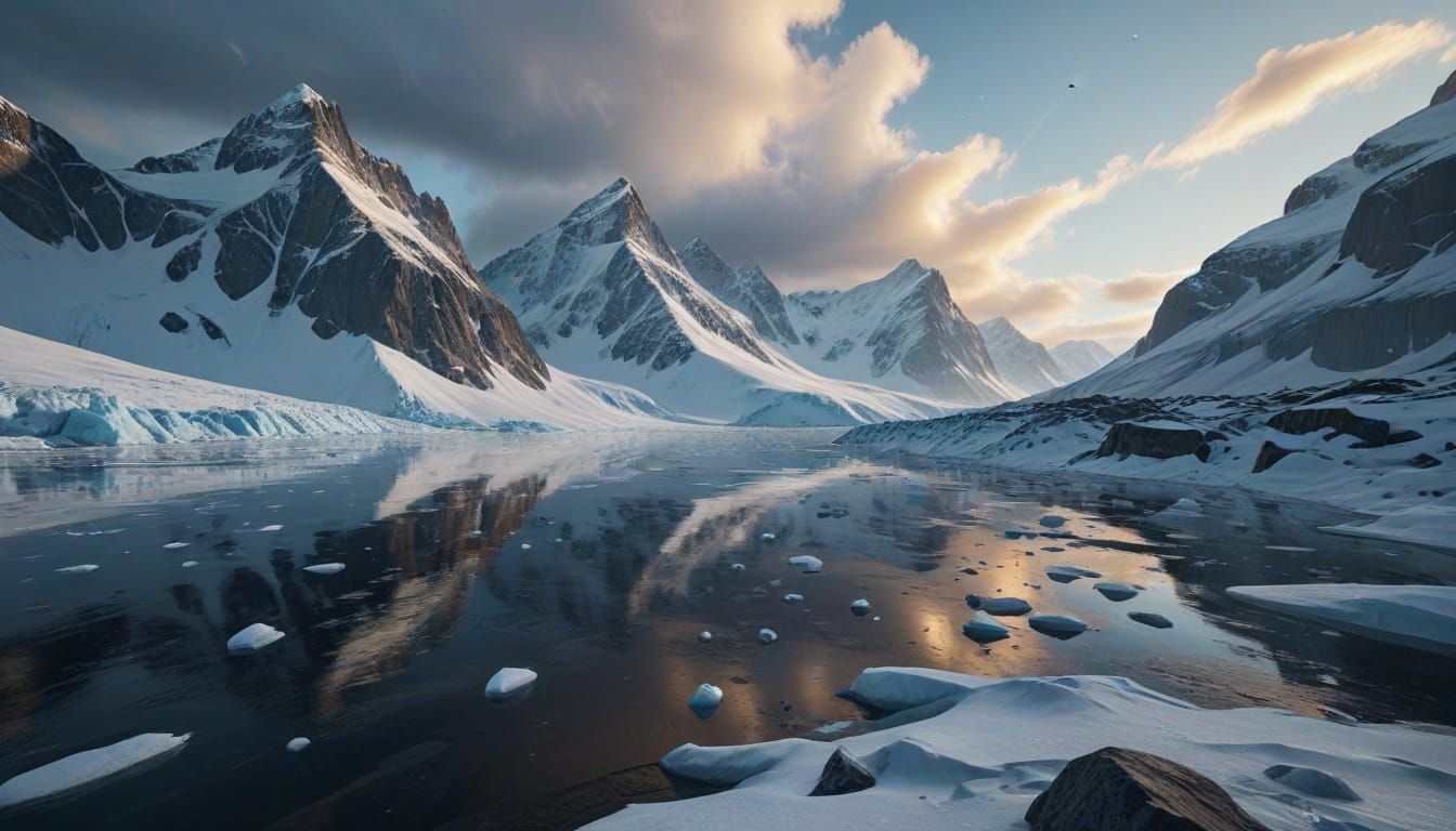 Surreal Antarctic Landscape in Hyper-Realistic Photography S...