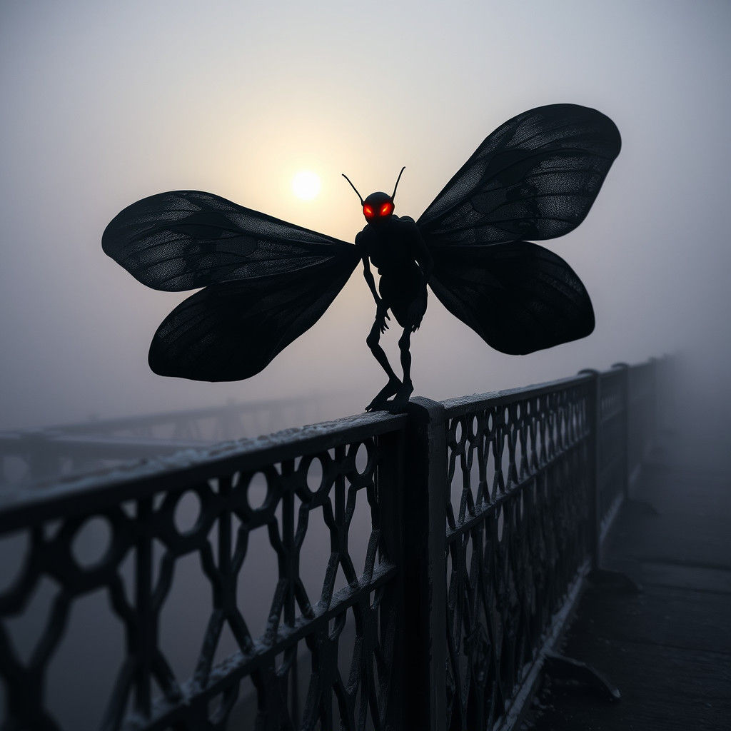 Moth-winged Figure on Fog-Shrouded Memphis Bridge