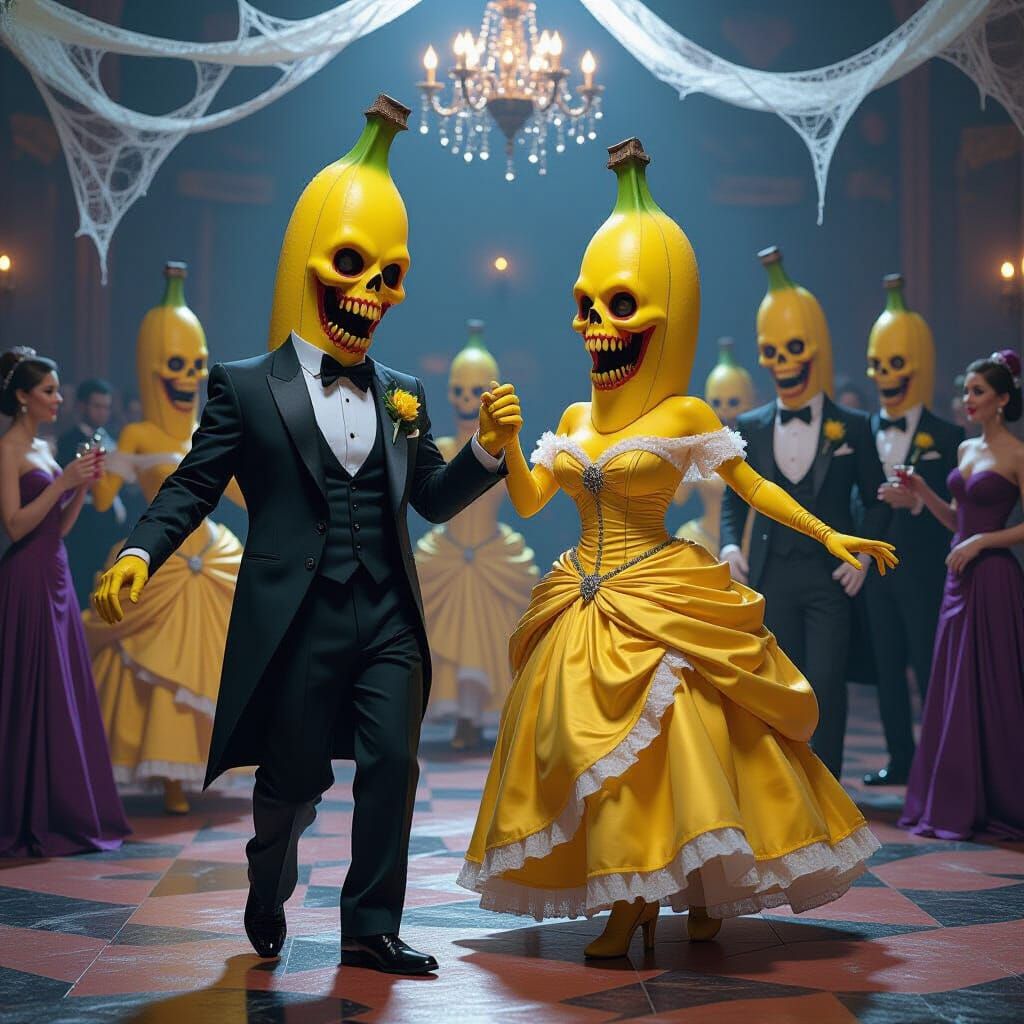 Anthropomorphic Banana Zombies Dance at Spooky Prom